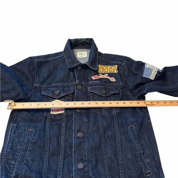 Gap Mens Trucker Jean Jacket-Three Patches on Front-Dark Indigo Color-Size Small - Picture 4 of 13